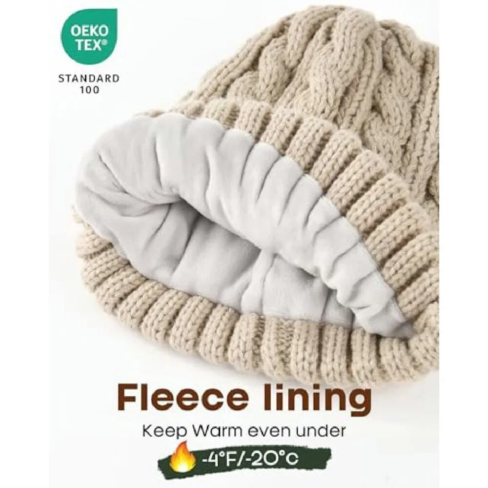 Warm Fleece Knit Pom Beanie Scarf Gloves Set Touchscreen Winter Accessories
